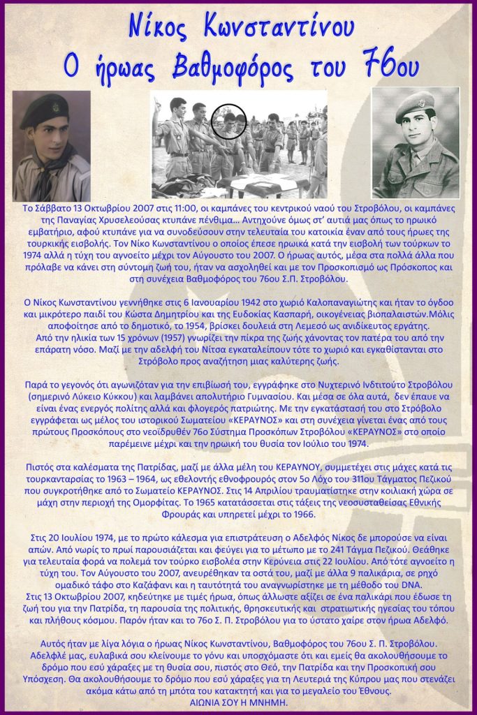 Αφιέρωμα του 76ου στον Νίκο Κωνσταντίνου, Βαθμοφόρο του Συστήματος